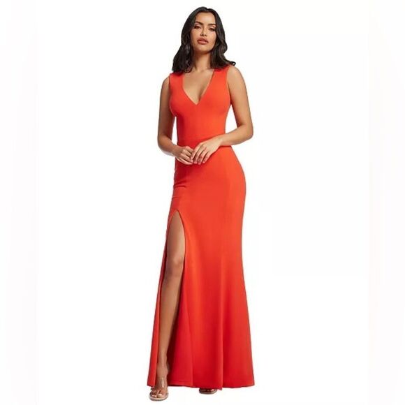 Dress the population Monroe Side Slit Gown maxi dress side slit poppy Red Sz S - Picture 10 of 14